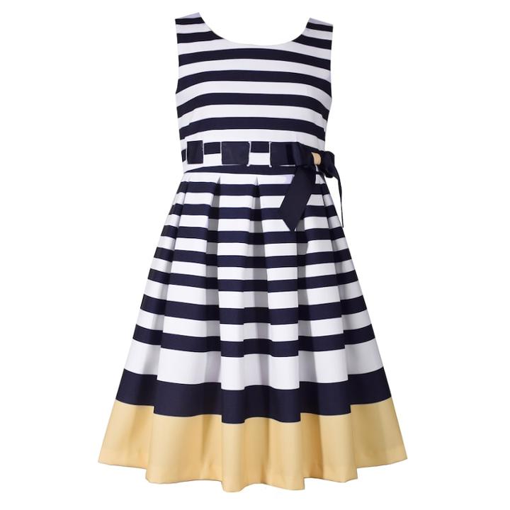Girls 7-16 Bonnie Jean Striped Border Nautical Dress, Size: 7, Blue (navy)