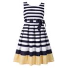 Girls 7-16 Bonnie Jean Striped Border Nautical Dress, Size: 7, Blue (navy)