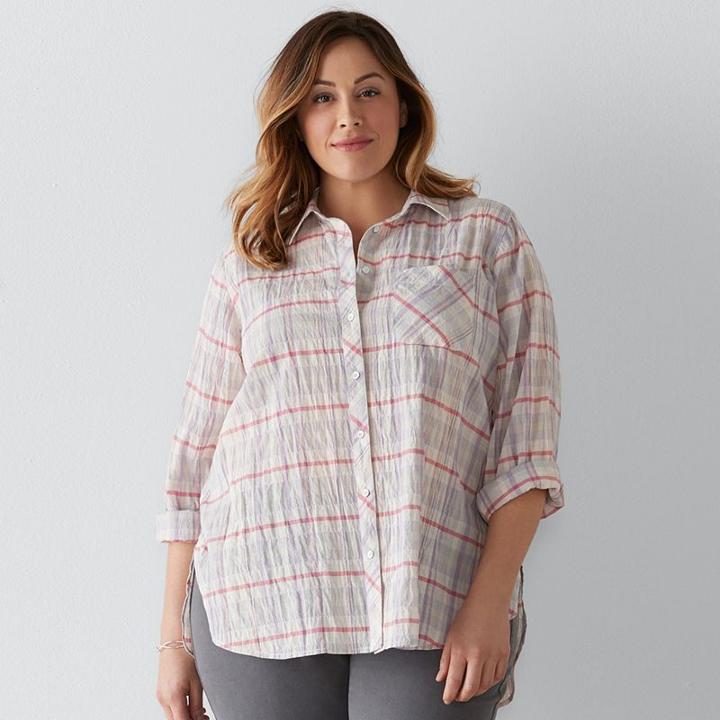 Plus Size Sonoma Goods For Life™ Essential Plaid Shirt, Women's, Size: 1xl, Dark Green