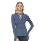 Women's Rock & Republic&reg; Lace Up Top, Size: Medium, Blue
