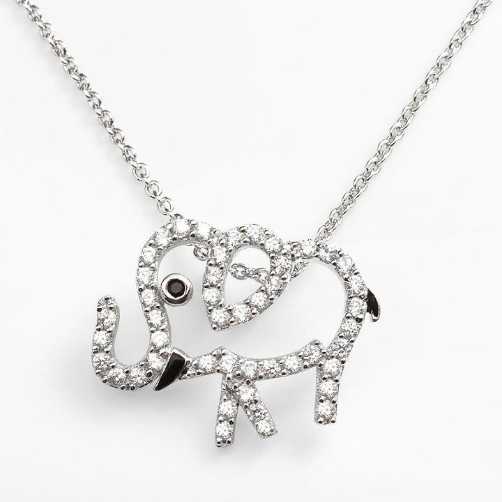 Sophie Miller Sterling Silver Black And White Cubic Zirconia Elephant Pendant, Women's, Size: 16