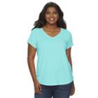 Juniors' Plus Size So&reg; Short Sleeve V-neck Tee, Girl's, Size: 1xl, Turquoise/blue (turq/aqua)