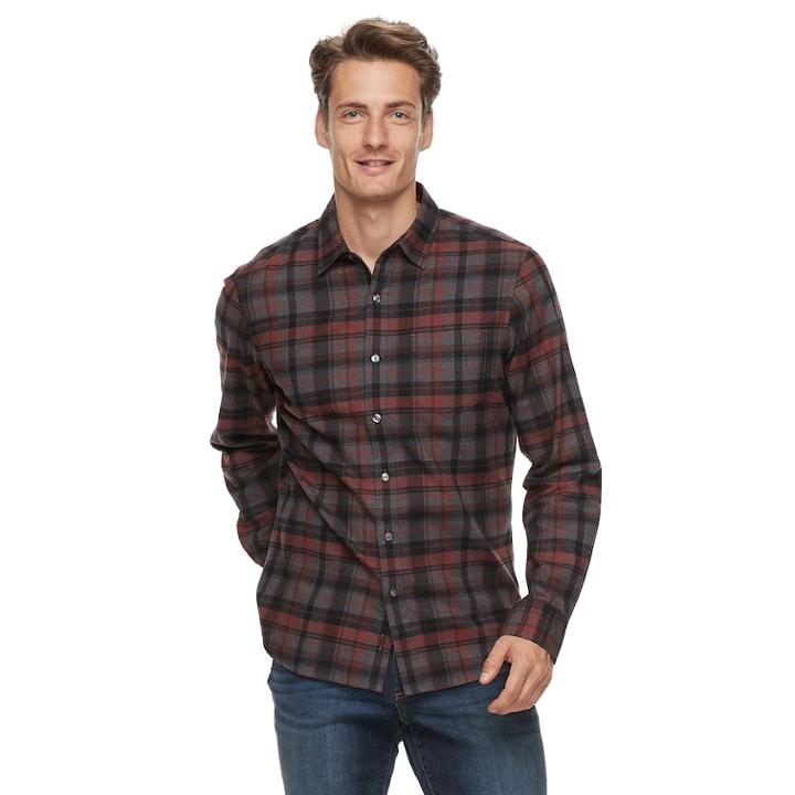 Men's Apt. 9&reg; Brushed Flannel Button-down Shirt, Size: Large, Dark Red