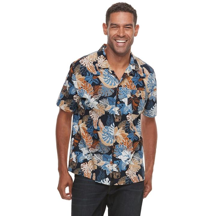 Men's Croft & Barrow&reg; Short Sleeve Crosshatch Button-down Shirt, Size: Medium, Dark Blue