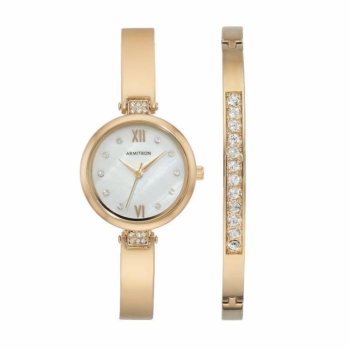 Armitron Women's Crystal Stainless Steel Half Bangle Watch & Bracelet Set - 75/5487mpgpst, Yellow