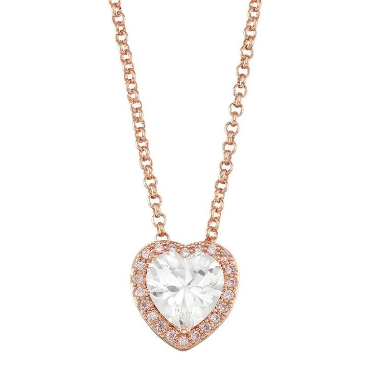 Lily & Lace 14k Rose Gold Plated Cubic Zirconia Heart Halo Pendant, Women's, Size: 18, Pink