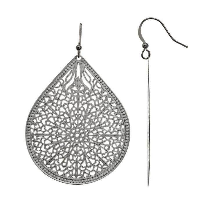 Filigree Teardrop Earrings, Women's, Black