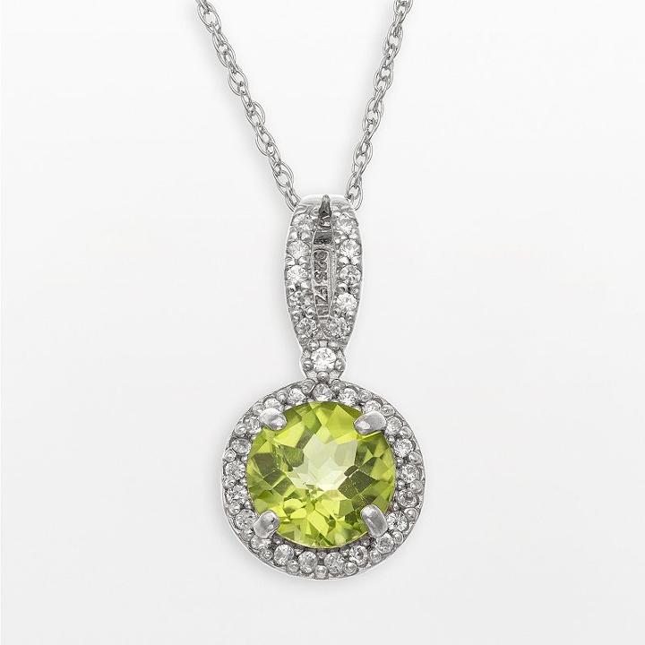 Sterling Silver Peridot And Lab-created White Sapphire Halo Pendant, Women's, Size: 18, Multicolor