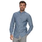 Men's Marc Anthony Slim-fit Linen-blend Band-collar Button-down Shirt, Size: Large, Dark Blue