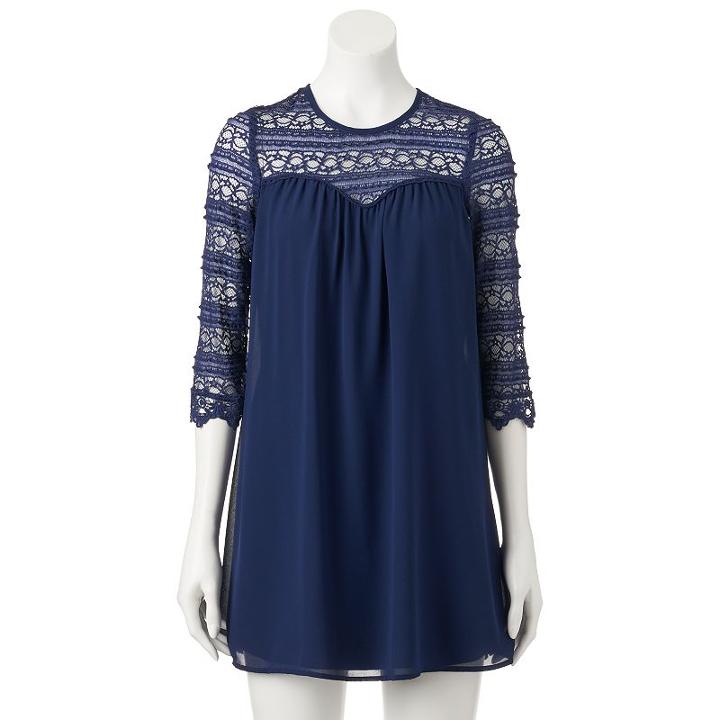 Juniors' Speechless Lace Illusion Shift Dress, Kids Unisex, Size: Xs, Blue (navy)