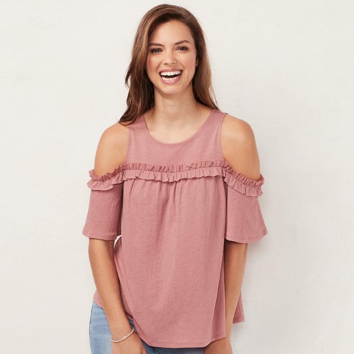 Women's Lc Lauren Conrad Rufflle Cold-shoulder Top, Size: Xs, Med Pink