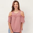 Women's Lc Lauren Conrad Rufflle Cold-shoulder Top, Size: Xs, Med Pink