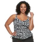 Plus Size Apt. 9&reg; Printed Shirred Tankini Top, Women's, Size: 3xl, Black