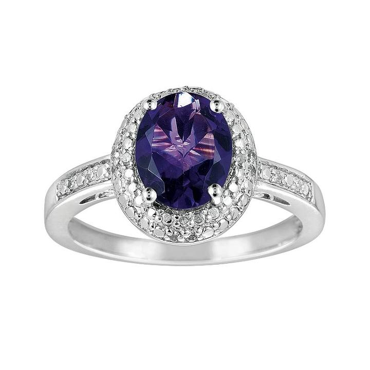 Sterling Silver Amethyst And Diamond Accent Oval Ring, Women's, Size: 8, Purple