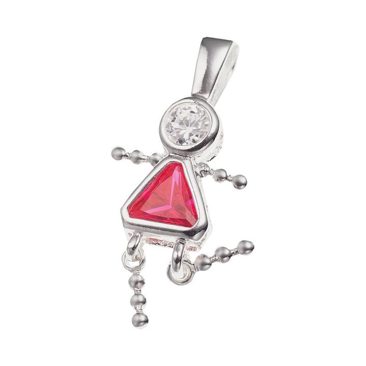 Sterling Silver Birthstone Babies Girl Charm, Red
