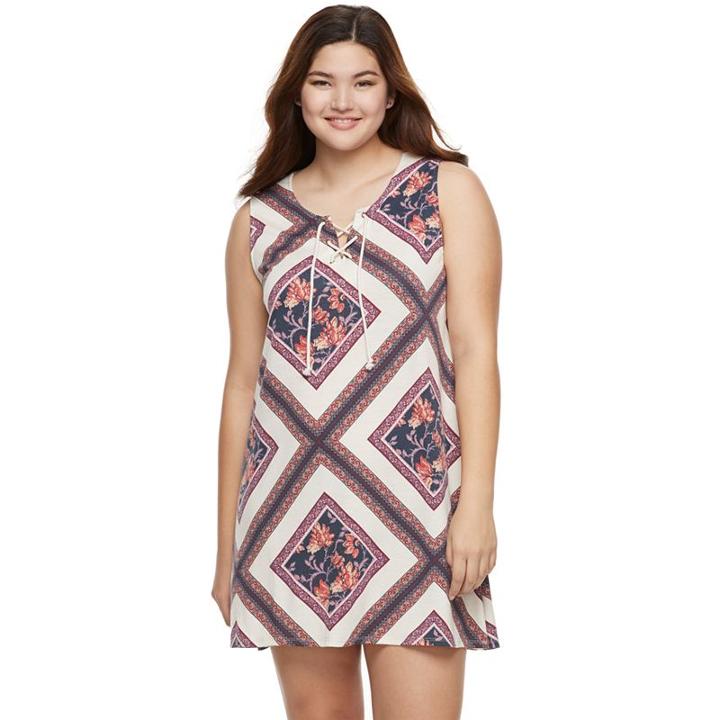 Juniors' Plus Size About A Girl Lace-up Swing Dress, Size: 3xl, Lt Purple