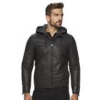 Men's Marc Anthony Slim-fit Faux-leather Hooded Moto Jacket, Size: Medium, Grey (charcoal)