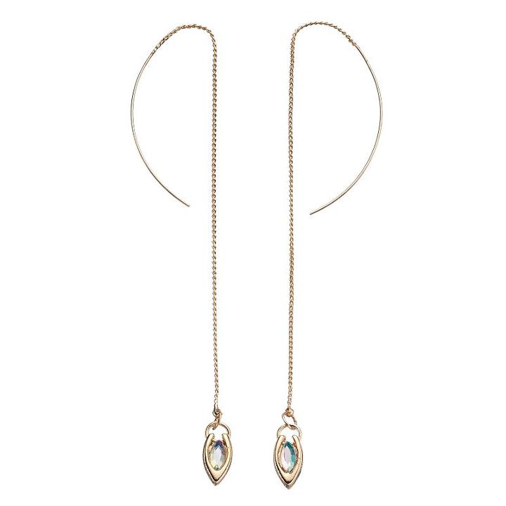 Simulated Aurora Borealis Marquise Threader Earrings, Women's, Gold