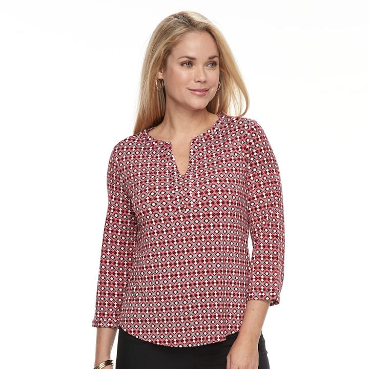 Petite Dana Buchman Knit Henley Top, Women's, Size: M Petite, Red