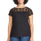 Plus Size Chaps Knit Lace Short Sleeve Tee, Women's, Size: 1xl, Black