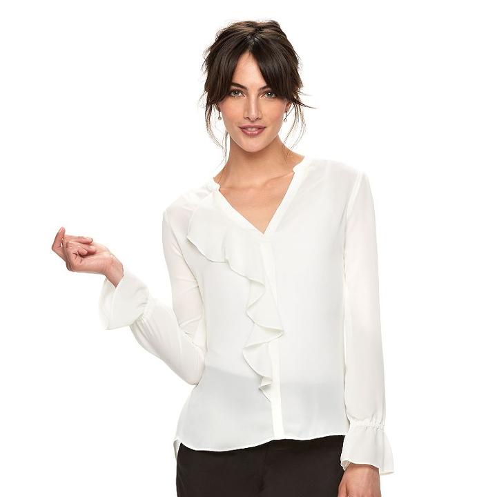 Women's Elle&trade; Chiffon Ruffle Top, Size: Xl, White Oth