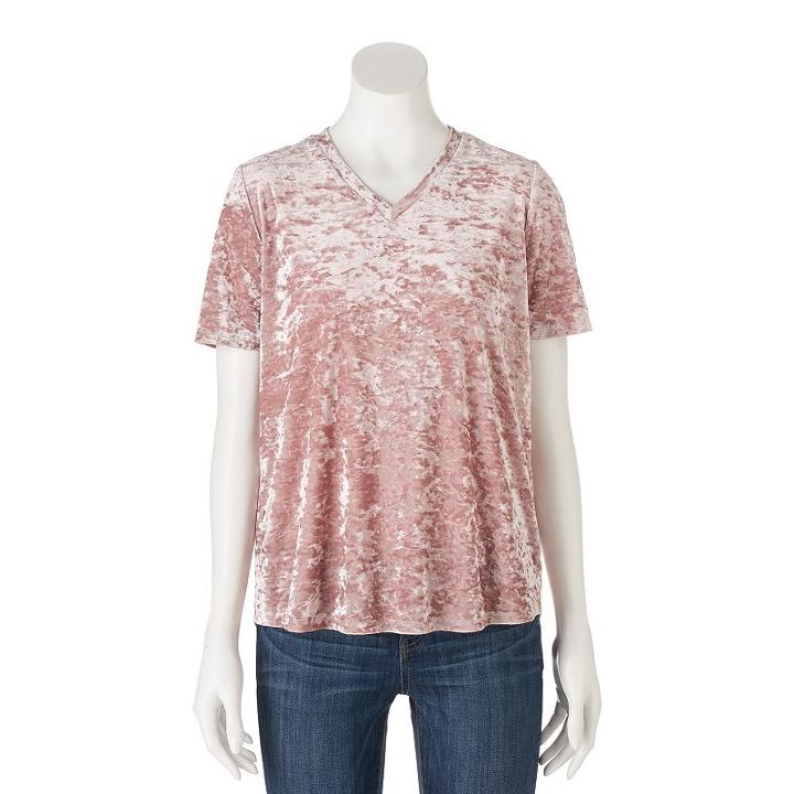 Juniors' Love, Fire High-low Velvet Tee, Girl's, Size: Medium, Light Pink