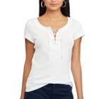 Women's Chaps Lace-up Tee, Size: Medium, White