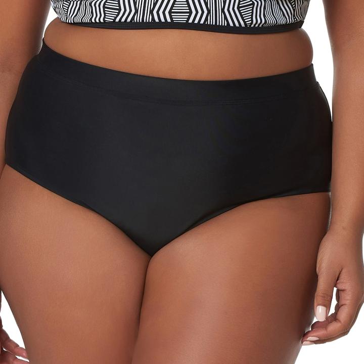 Plus Size Pink Envelope High-waisted Bikini Bottoms, Women's, Size: 3xl, Black
