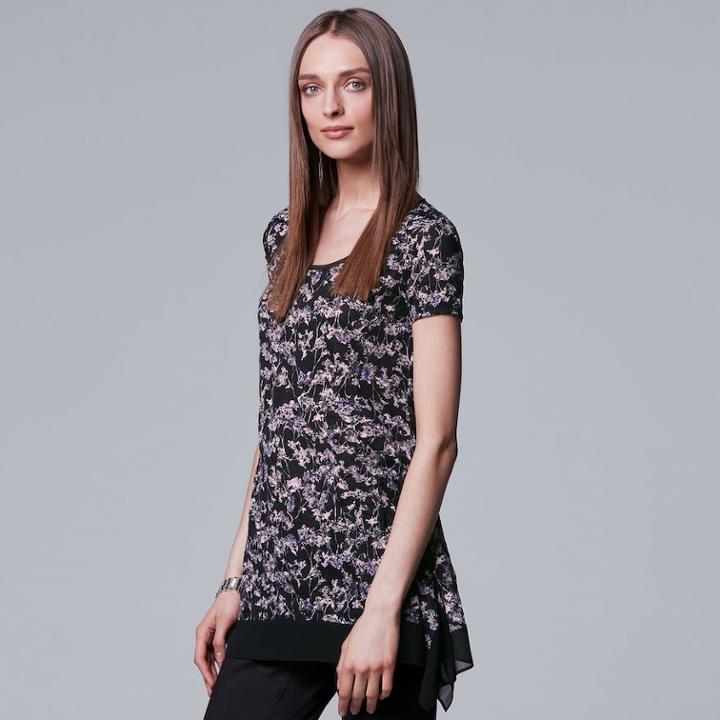 Women's Simply Vera Vera Wang Print Handkerchief-hem Tee, Size: Xl, Oxford