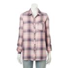 Women's Sonoma Goods For Life&trade; Essential Plaid Flannel Shirt, Size: Large, Med Pink