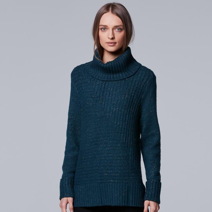 Petite Simply Vera Vera Wang Metallic Turtleneck Sweater, Women's, Size: Xl Petite, Med Blue
