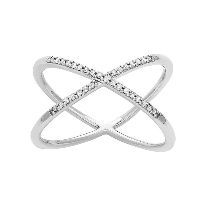 1/10 Carat T.w. Diamond Sterling Silver X Ring, Women's, Size: 8, Grey