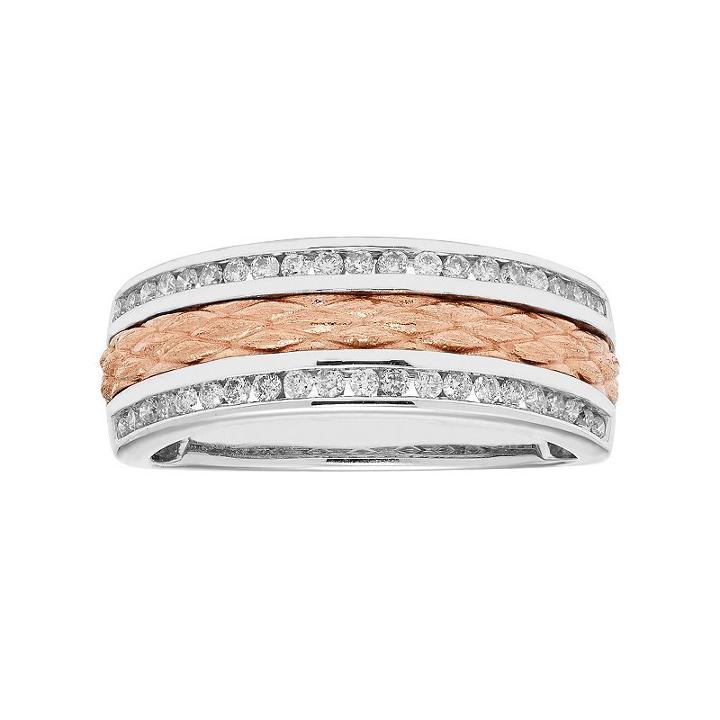 Two Tone 14k Gold 1/3 Carat T.w. Diamond Textured Wedding Ring, Women's, Size: 9.50, Pink