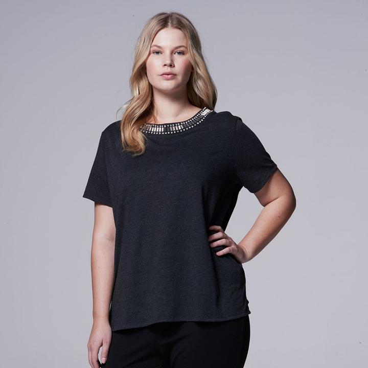 Plus Size Simply Vera Vera Wang Rhinestone Embellished Tee, Women's, Size: 0x, Grey Other