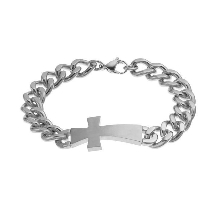 Stainless Steel Sideways Cross Bracelet - Men, Size: 8.5