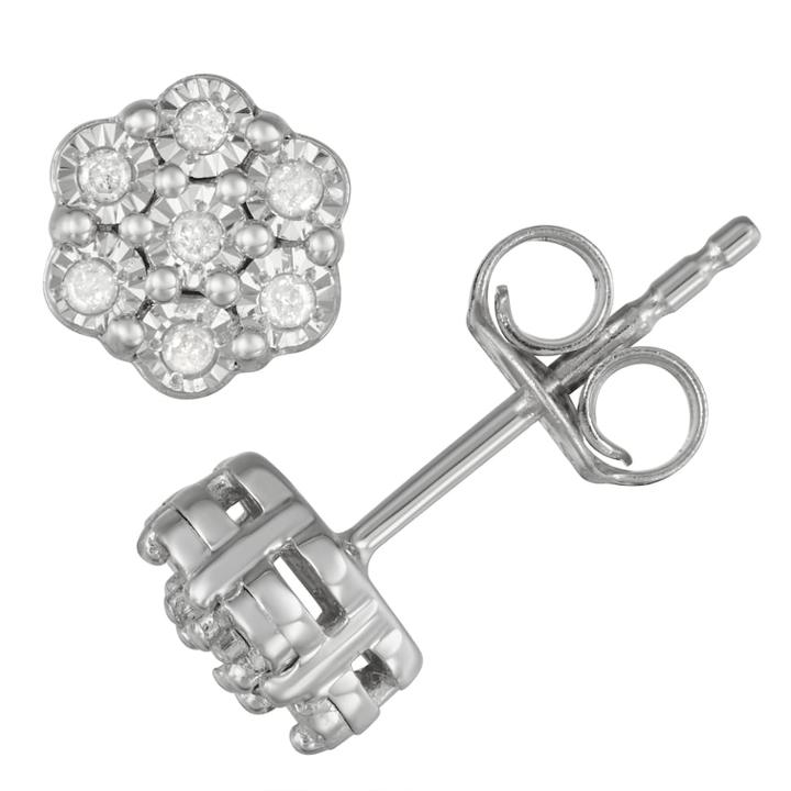 Sterling Silver 1/10 Ct. T.w. Diamond Flower Earrings, Women's, White
