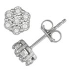 Sterling Silver 1/10 Ct. T.w. Diamond Flower Earrings, Women's, White