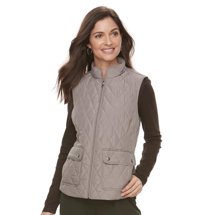 Women's Croft & Barrow&reg; Zip-up Quilted Vest, Size: Small, Med Beige