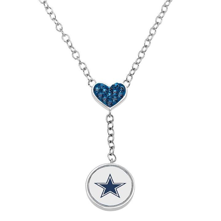 Dallas Cowboys Crystal Heart & Logo Y Necklace, Women's, Size: 18, Blue