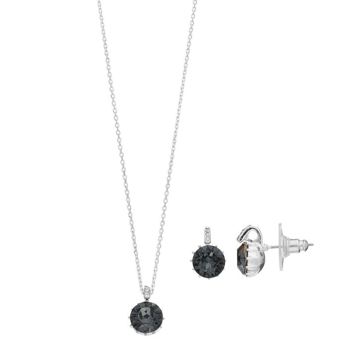 Brilliance Silver Plated Pendant & Stud Earring Set With Swarovski Crystals, Women's, Grey