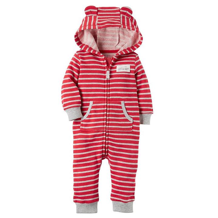 Baby Boy Carter's Fleece Striped Hooded Coverall, Size: 24 Months, Red