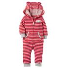 Baby Boy Carter's Fleece Striped Hooded Coverall, Size: 24 Months, Red