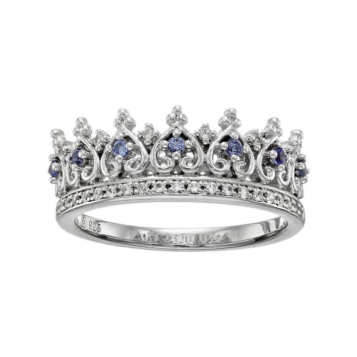Sterling Silver Lab-created Blue & White Sapphire Crown Ring, Women's, Size: 8