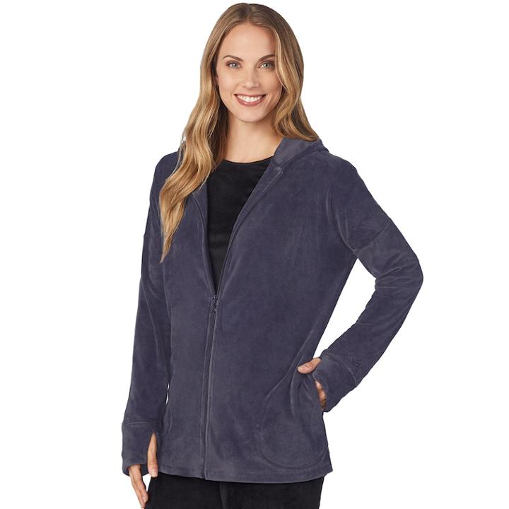 Plus Size Cuddl Duds Double Plush Velour Long Sleeve Full Zip Hoodie, Women's, Size: 2xl, Dark Grey