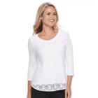 Petite Croft & Barrow&reg; Lace-front Tee, Women's, Size: Xs Petite, White