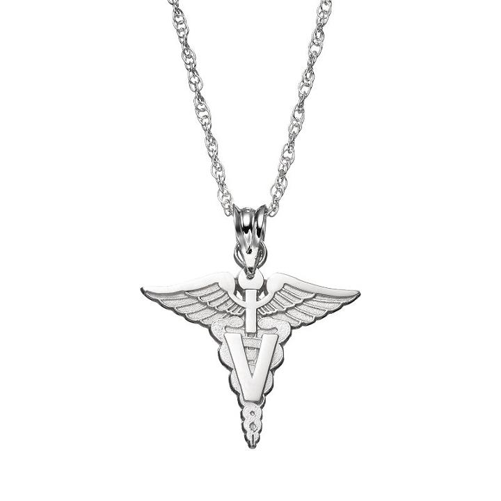Logoart Sterling Silver V Caduceus Veterinarian Pendant Necklace, Women's, Size: 18, Grey