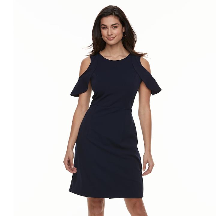 Women's Nina Leonard Cold-shoulder Crepe Dress, Size: Xl, Blue