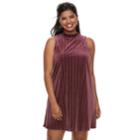 Juniors' Plus Size Mudd&reg; Velvet Swing Dress, Teens, Size: 1xl, Dark Red
