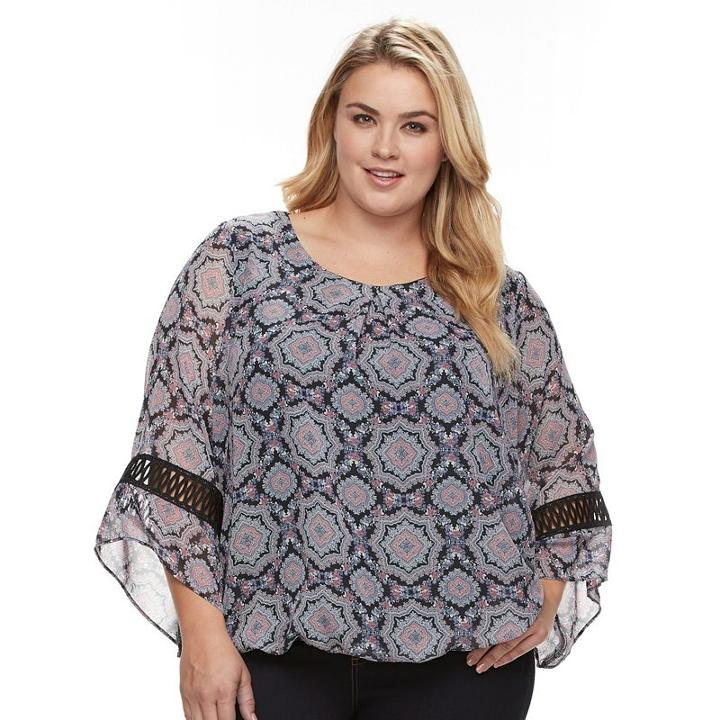 Plus Size Ab Studio Medallion Chiffon Bubble-hem Top, Women's, Size: 0x, Ovrfl Oth