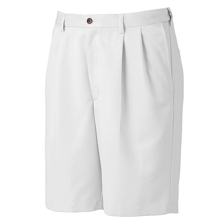 Men's Haggar Cool 18 Pleated Microfiber Shorts, Size: 32, White